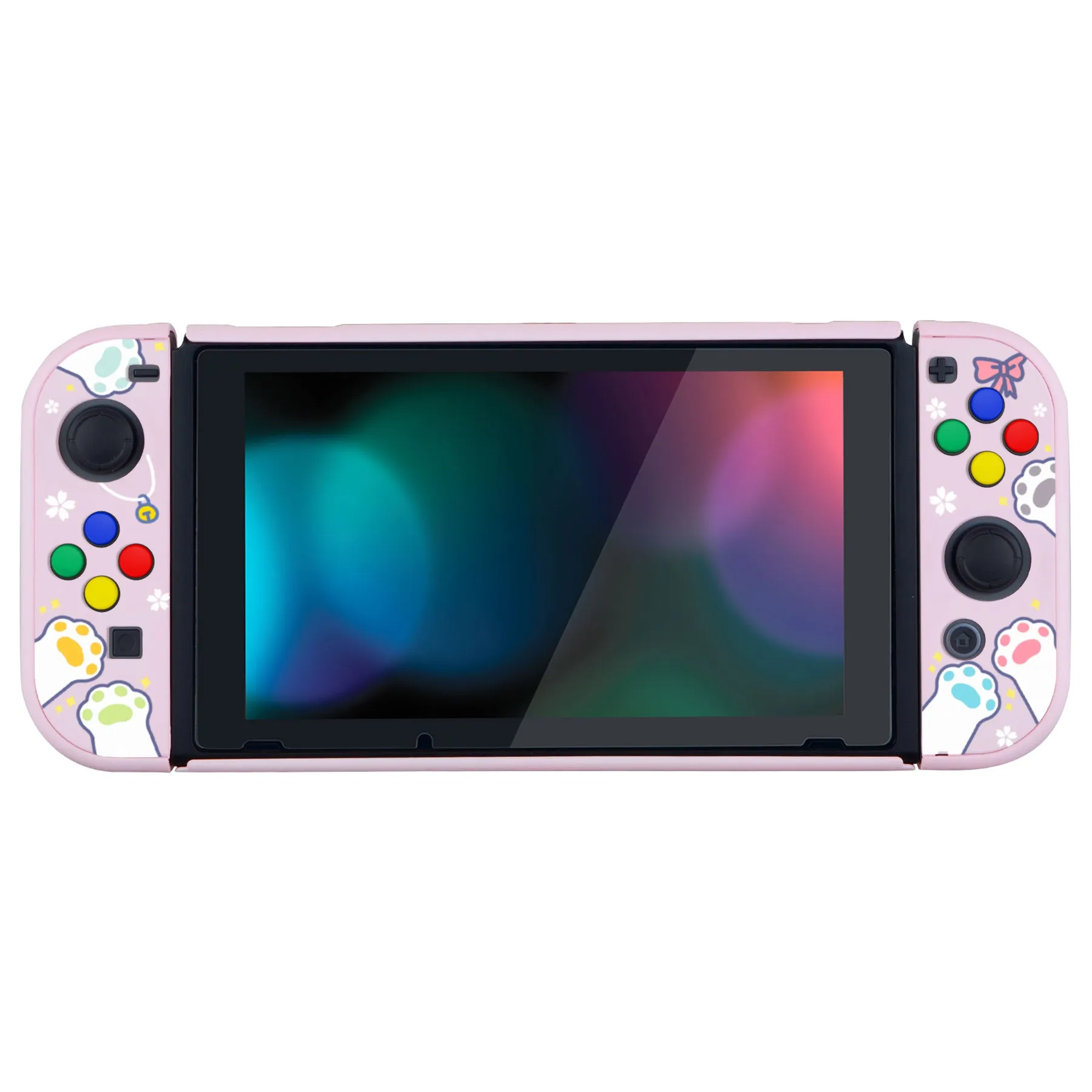 eXtremeRate PlayVital Hungry Kitties Back Cover for NS Switch Console, NS Joycon Handheld Controller Separable Protector Hard Shell, Dockable Protective Case with Colorful ABXY Direction Button Caps - NTT112