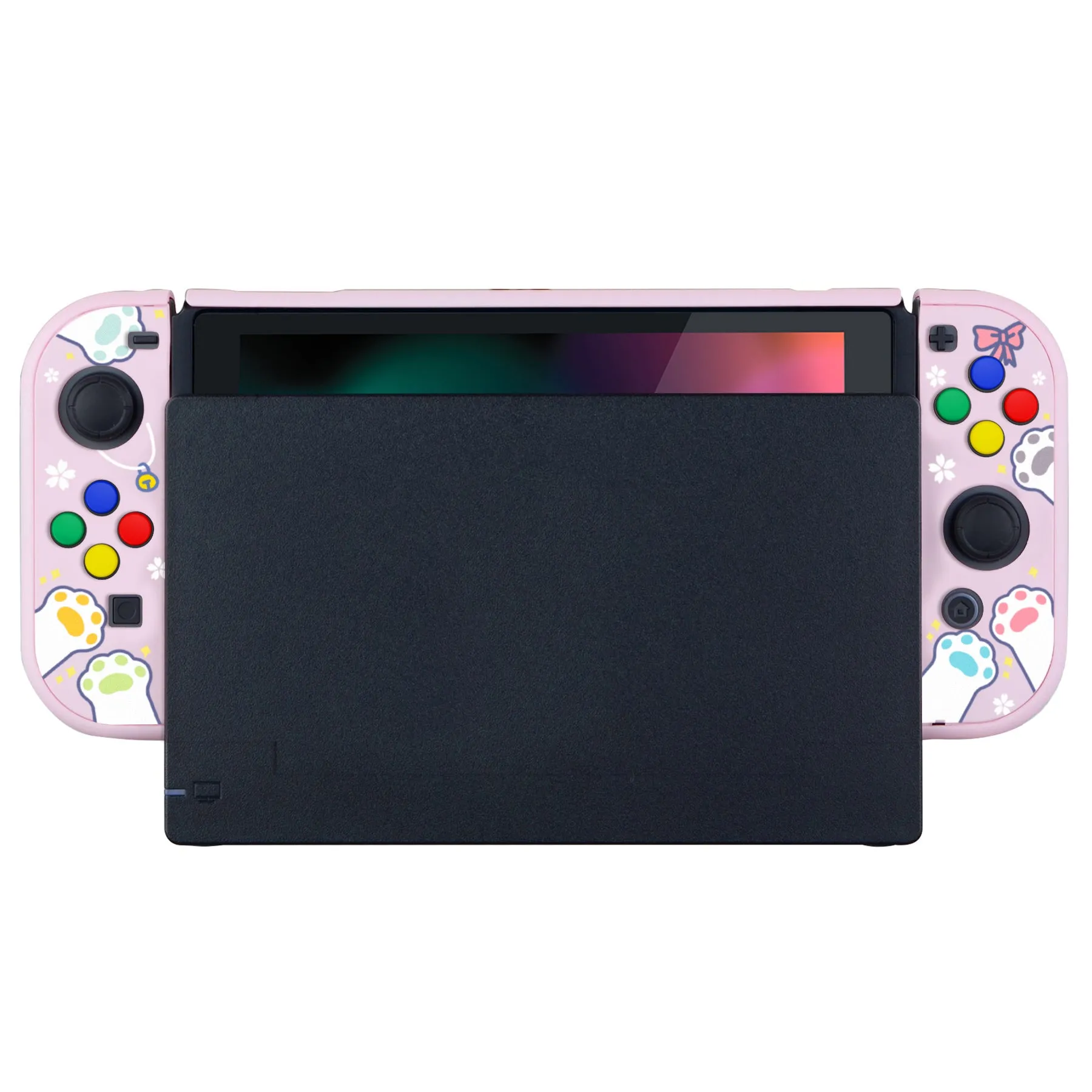 eXtremeRate PlayVital Hungry Kitties Back Cover for NS Switch Console, NS Joycon Handheld Controller Separable Protector Hard Shell, Dockable Protective Case with Colorful ABXY Direction Button Caps - NTT112