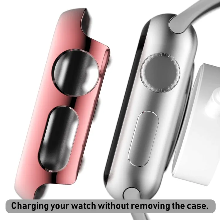 For Apple Watch Series 3 & 2 & 1 42mm Full Coverage Plating Glass Case(Pink)