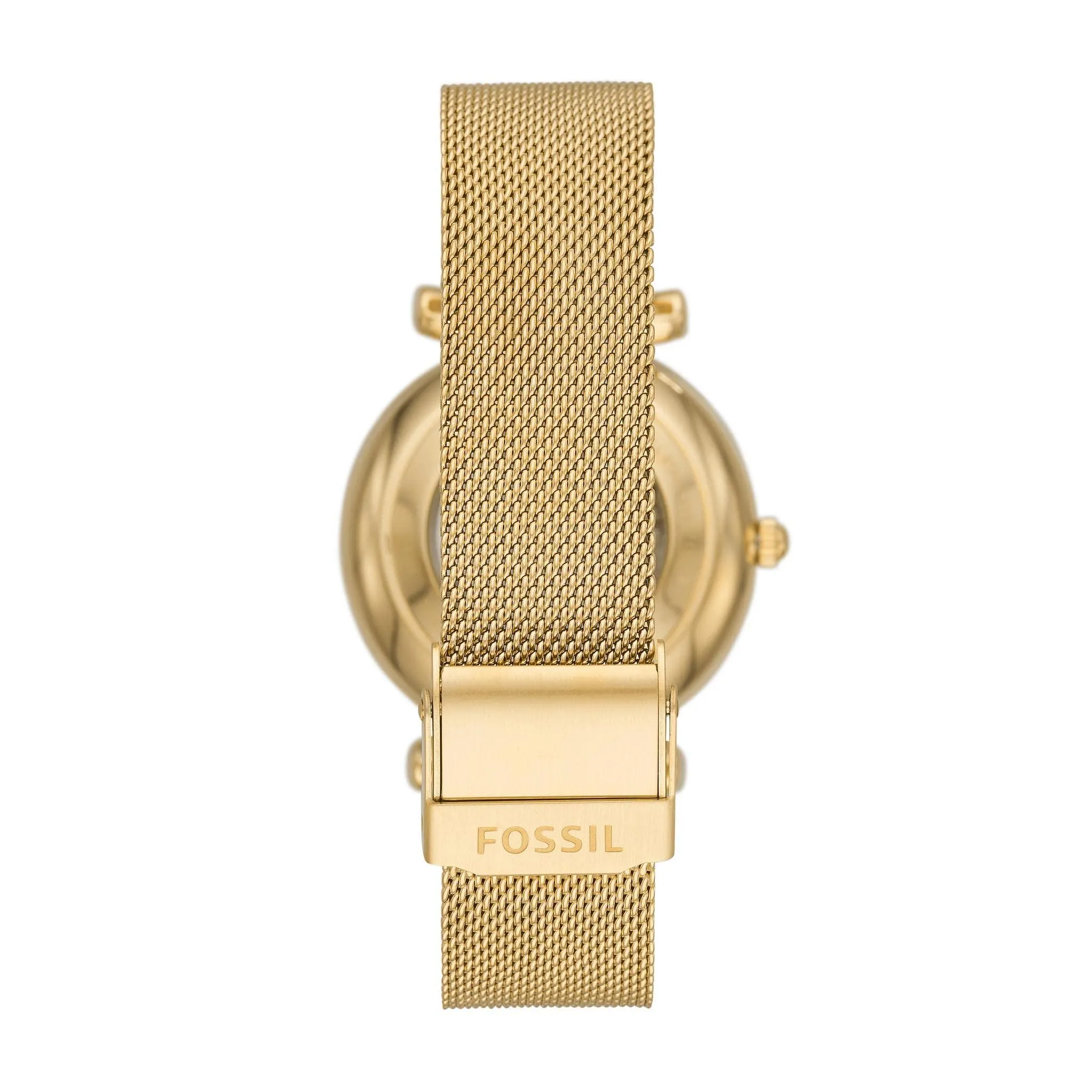 Fossil Women's Carlie Automatic Stainless Steel Mesh Three-Hand Watch, Color: Gold (Model: ME3250), Gold