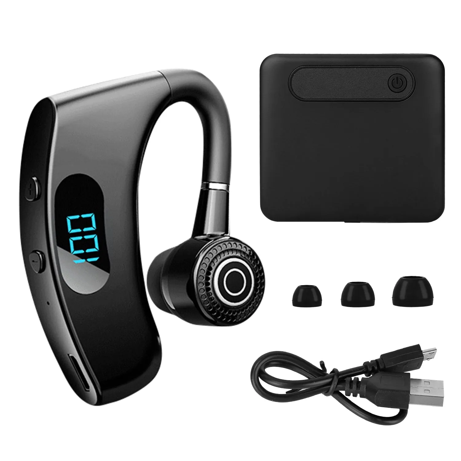 Fresh Fab Finds Unilateral Wireless V5.2 Earpiece with Charging Case Rechargeable Wireless in-Ear Headset with Hook for Car Driving Phone Call Office