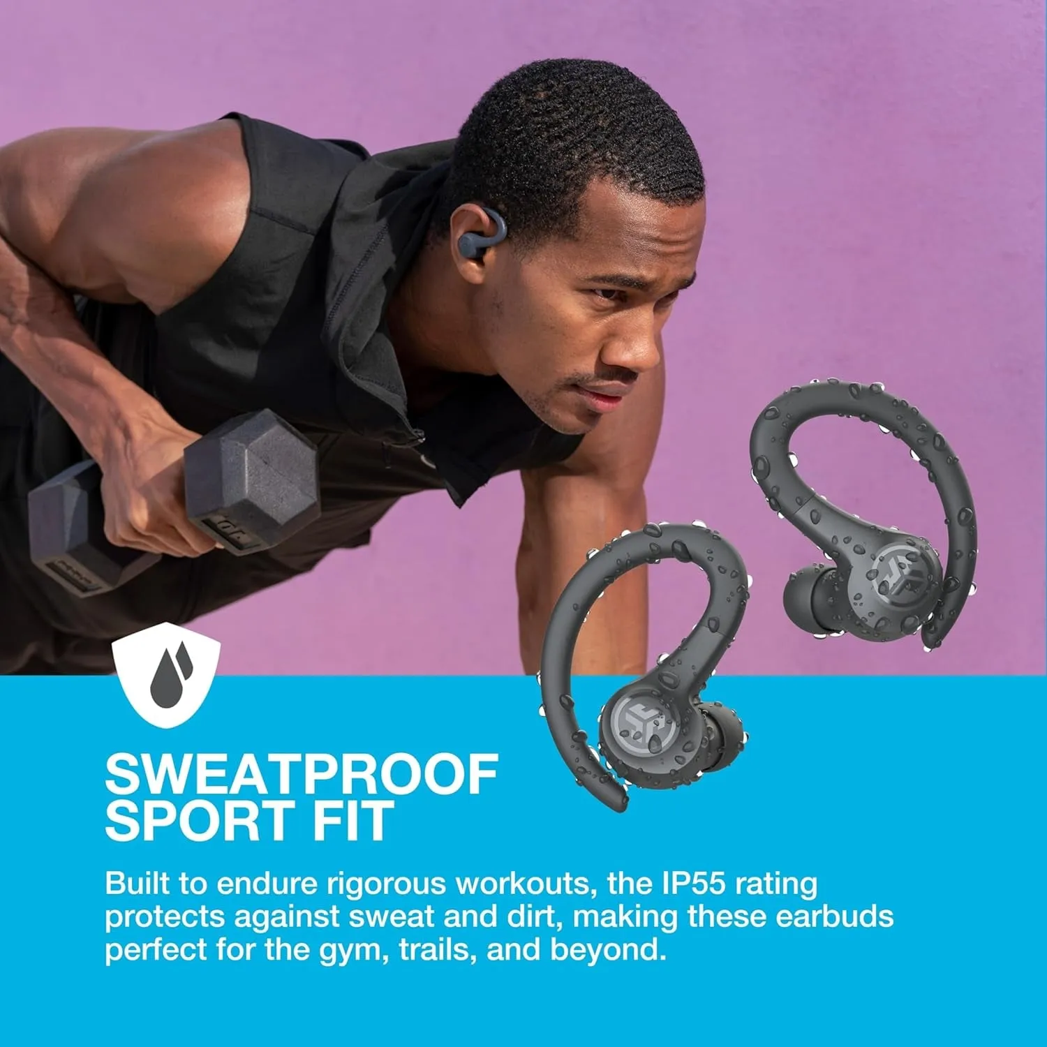 Go Air Sport  Running Headphones - True Wireless Headphones Bluetooth, Hook Over Ear Earbuds for Sports & Gym, 35  H Playtime In Ear Buds, IP55 Sweat-Resistant, Be Aware Mode, Graphite