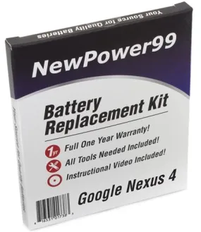 Google Nexus 4 Battery Replacement Kit with Tools, Video Instructions and Extended Life Battery