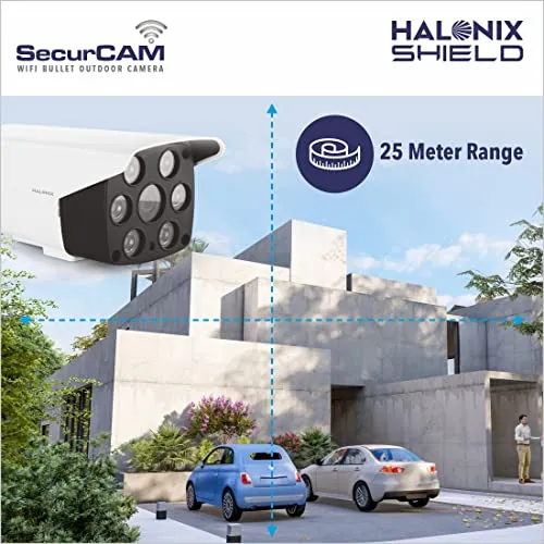 Halonix SecurCAM Wireless 3MP 3K Pro HD Wi-Fi Smart Home Security Bullet Camera| 8X Digital Zoom| 25 Meter Range| 2-Way Audio| Coloured Night Vision| IP66 All Weather | Live View | Intruder Alert