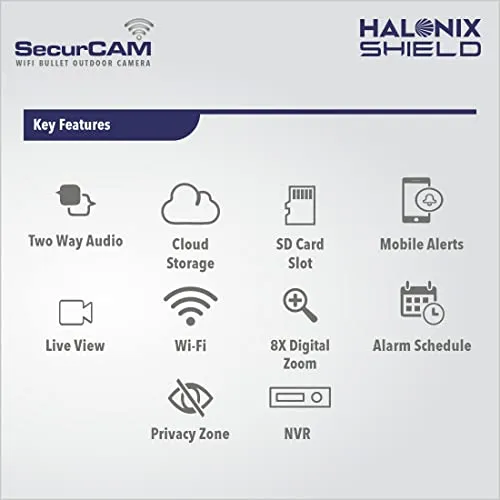 Halonix SecurCAM Wireless 3MP 3K Pro HD Wi-Fi Smart Home Security Bullet Camera| 8X Digital Zoom| 25 Meter Range| 2-Way Audio| Coloured Night Vision| IP66 All Weather | Live View | Intruder Alert