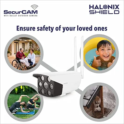 Halonix SecurCAM Wireless 3MP 3K Pro HD Wi-Fi Smart Home Security Bullet Camera| 8X Digital Zoom| 25 Meter Range| 2-Way Audio| Coloured Night Vision| IP66 All Weather | Live View | Intruder Alert