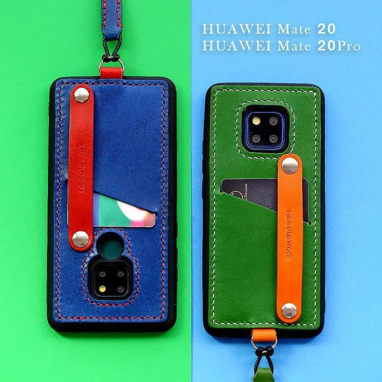 Handmade Black Leather Huawei Mate 20 X Case with Card Holder CONTRAST COLOR Huawei Mate 20 Leather Case