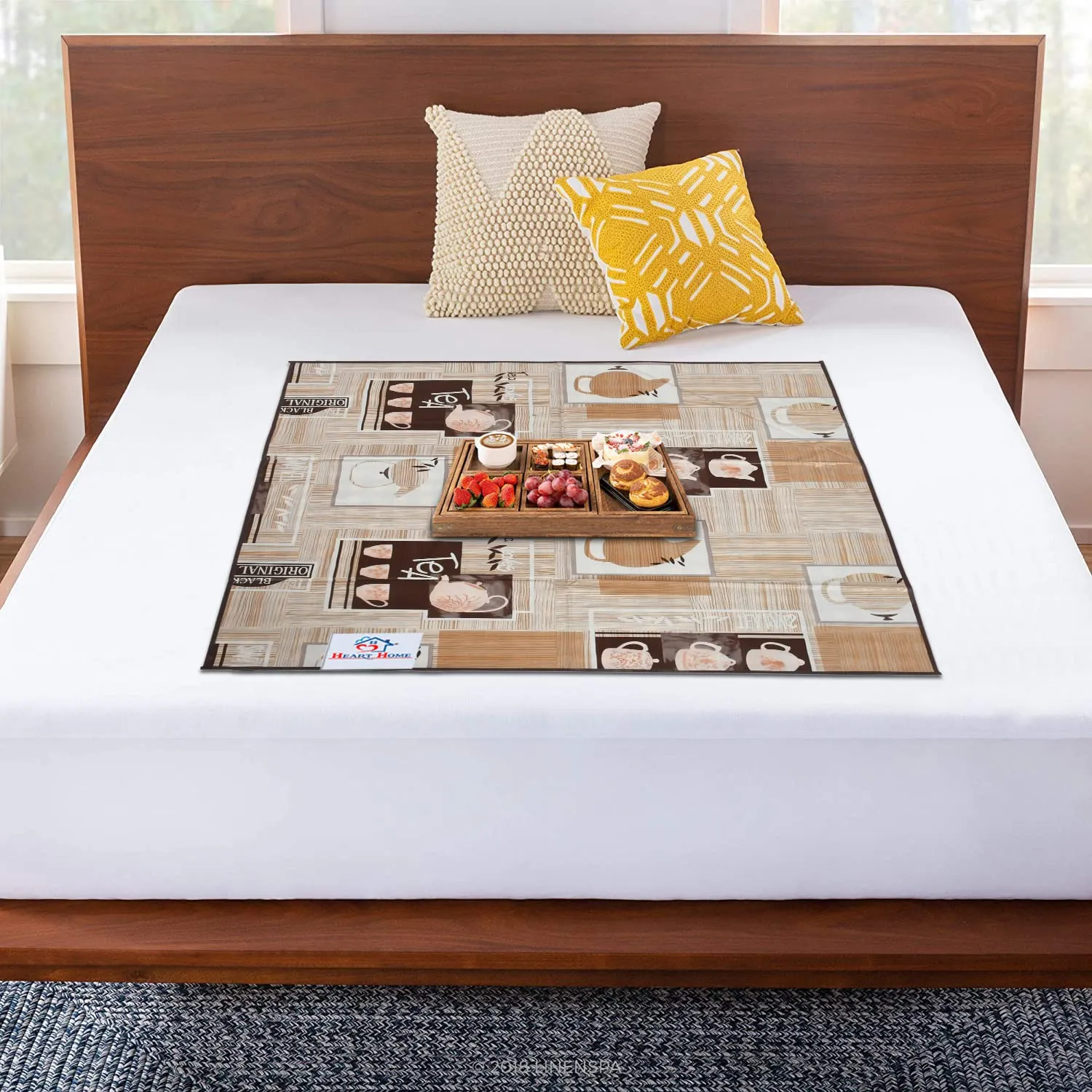 Heart Home PVC Kattle Print Both Sided Bed Server Food Mat, Bedsheet Protector for Home 36"x36" (Light Brown) 54HH4336.