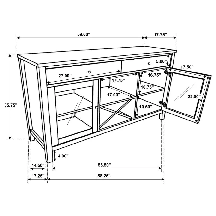 Hollis 2-door Dining Sideboard with Drawers Brown and White