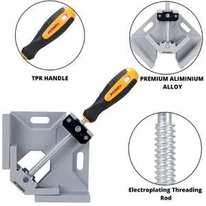 Homdum 90° Corner Clamp Single Hand Quick Release Button 90 Degree clamping tool For Welding Wood Working & Photo Framing Right Angle double clamp Pack of 2 Pecies