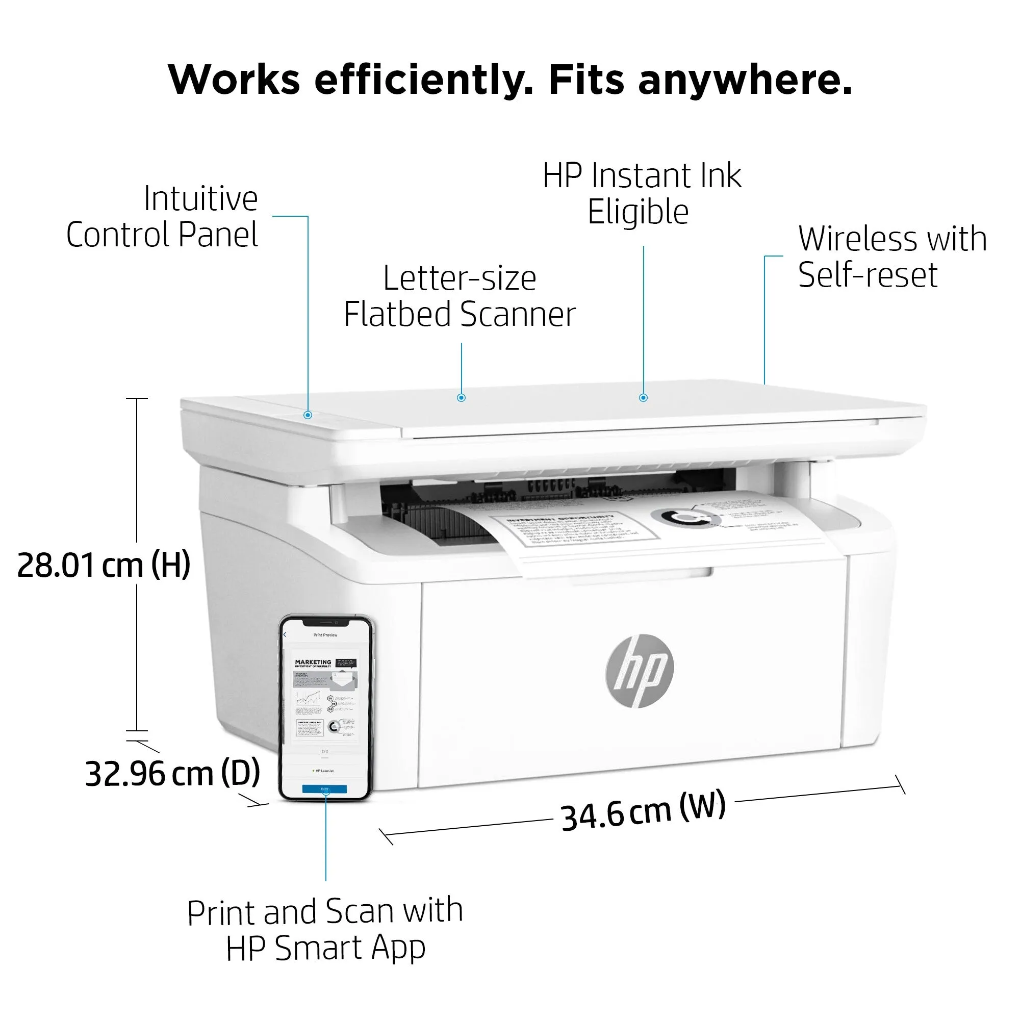 HP LaserJet MFP M140w Printer, Black and white, Printer for Small office, Print, copy, scan, Scan to email; Scan to PDF; Compact Size