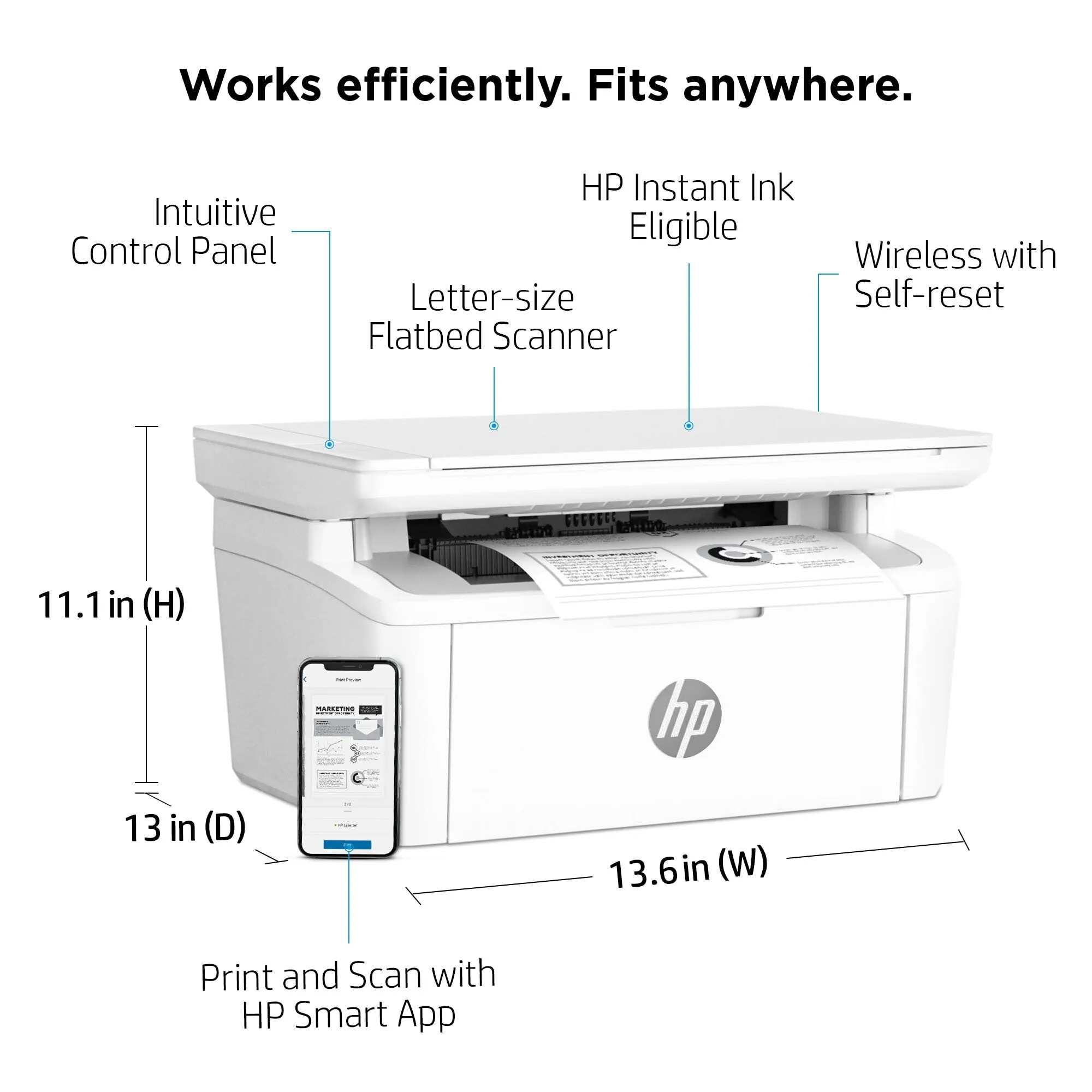 HP LaserJet MFP M140w Printer, Black and white, Printer for Small office, Print, copy, scan, Scan to email; Scan to PDF; Compact Size