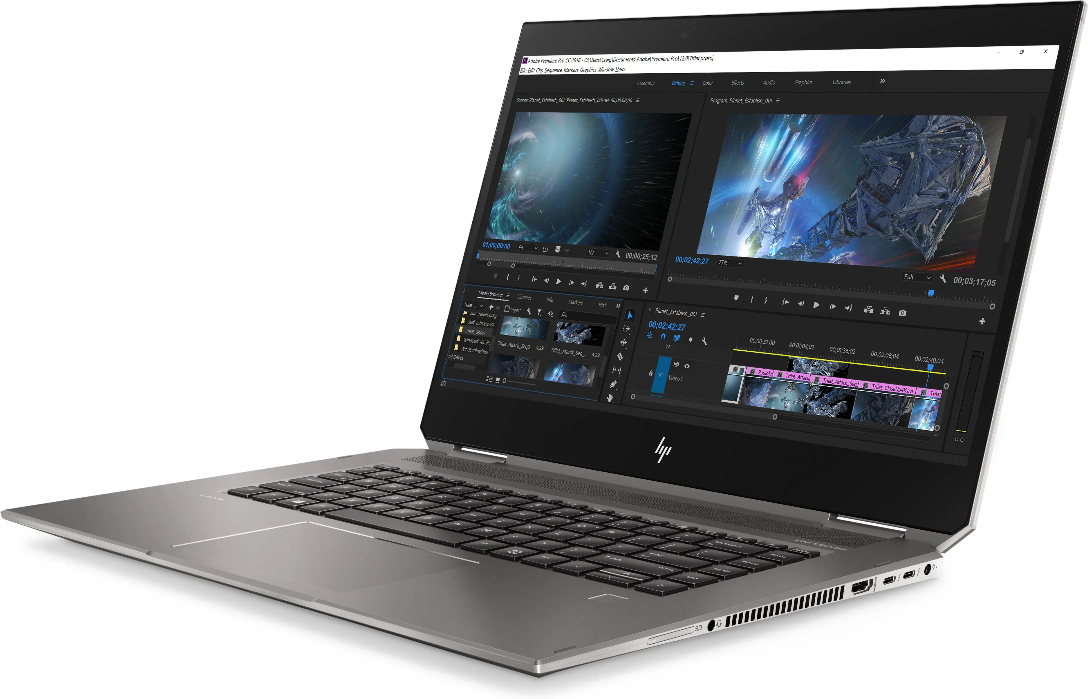 HP ZBook Studio X360 G5 15.6" 4K UHD (Touch) Convertible Mobile Workstation, Intel i9-9880H, 2.30GHz, 32GB RAM, 1TB SSD, Win10P - 2R706UT#ABA