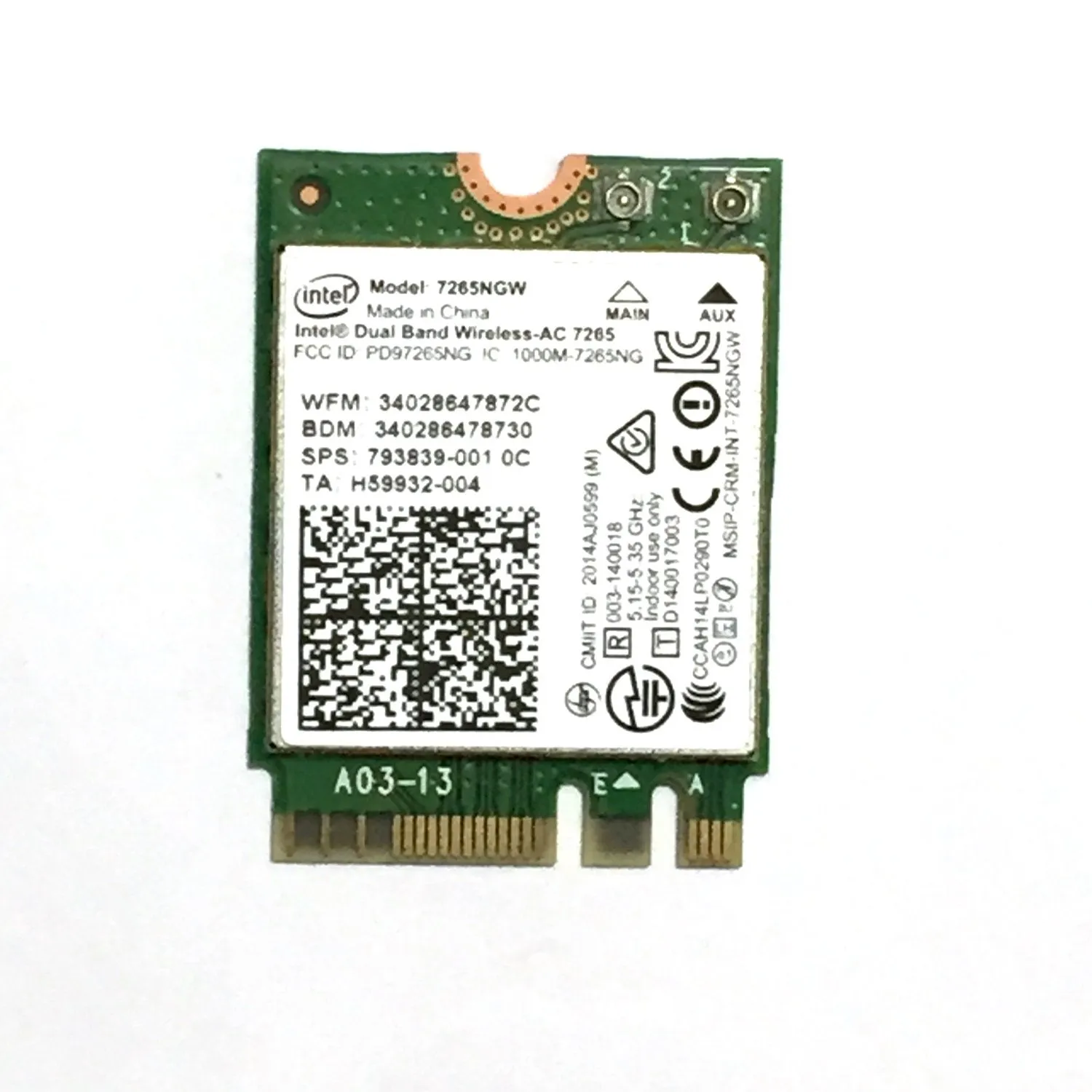 Intel Dual Band Wireless-Ac 7265 - Network Adapter - M.2 Card - Bluetooth 4.0, Wi-Fi 5