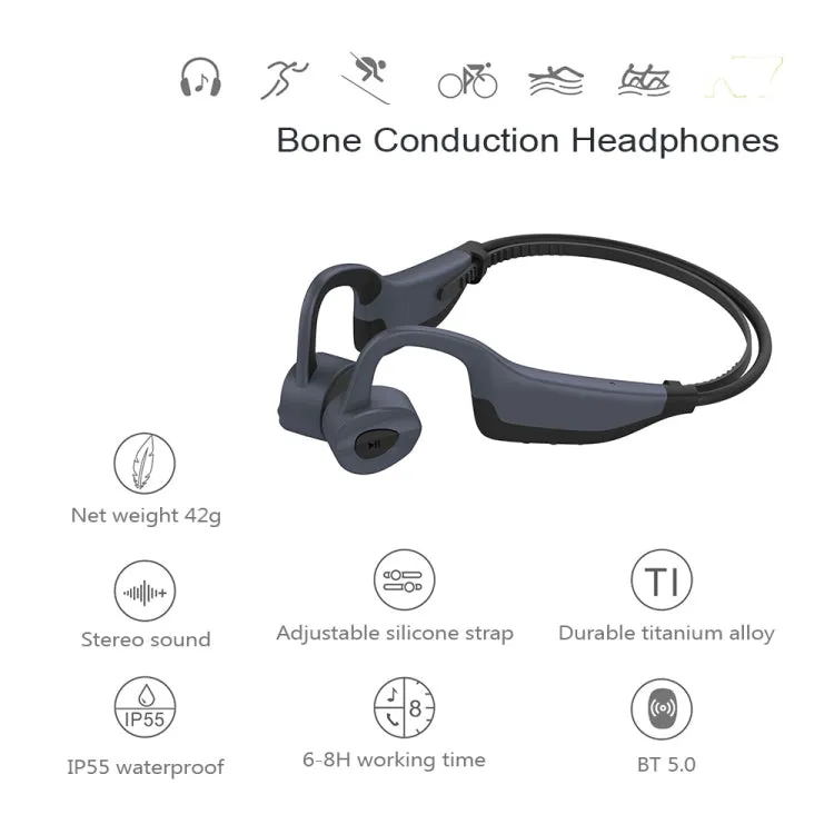 K7 Bone Conduction Bluetooth 5.0 Wireless Earphone Waterproof Headphones 16GB RAM(Gray)