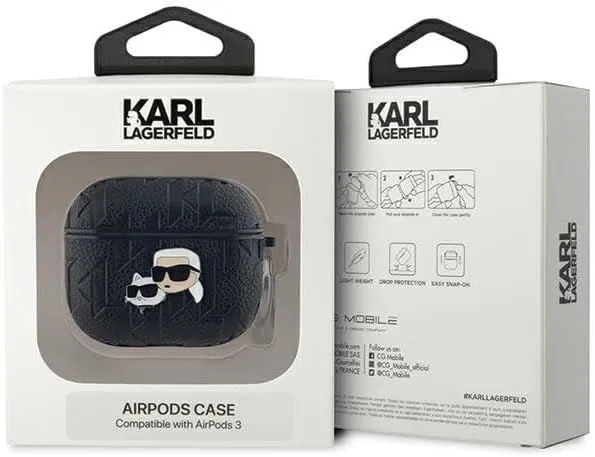 Karl Lagerfeld Monogram Karl & Choupette Head Case for AirPods 3 Black - KLA3PGKCPK