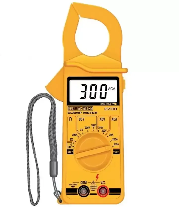 Kusam Meco 2790 Digital Clampmeter, 600A AC, 3¾ Digit 2000 Count LCD, Continuity Buzzer, Overload Protection, Data Hold