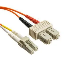 LC/UPC to SC/UPC OM3 Duplex 2.0mm Fiber Optic Patch Cord, OFNR, Multimode 50/125, Aqua Jacket, Beige Connector, 2 meter (6.6 ft)