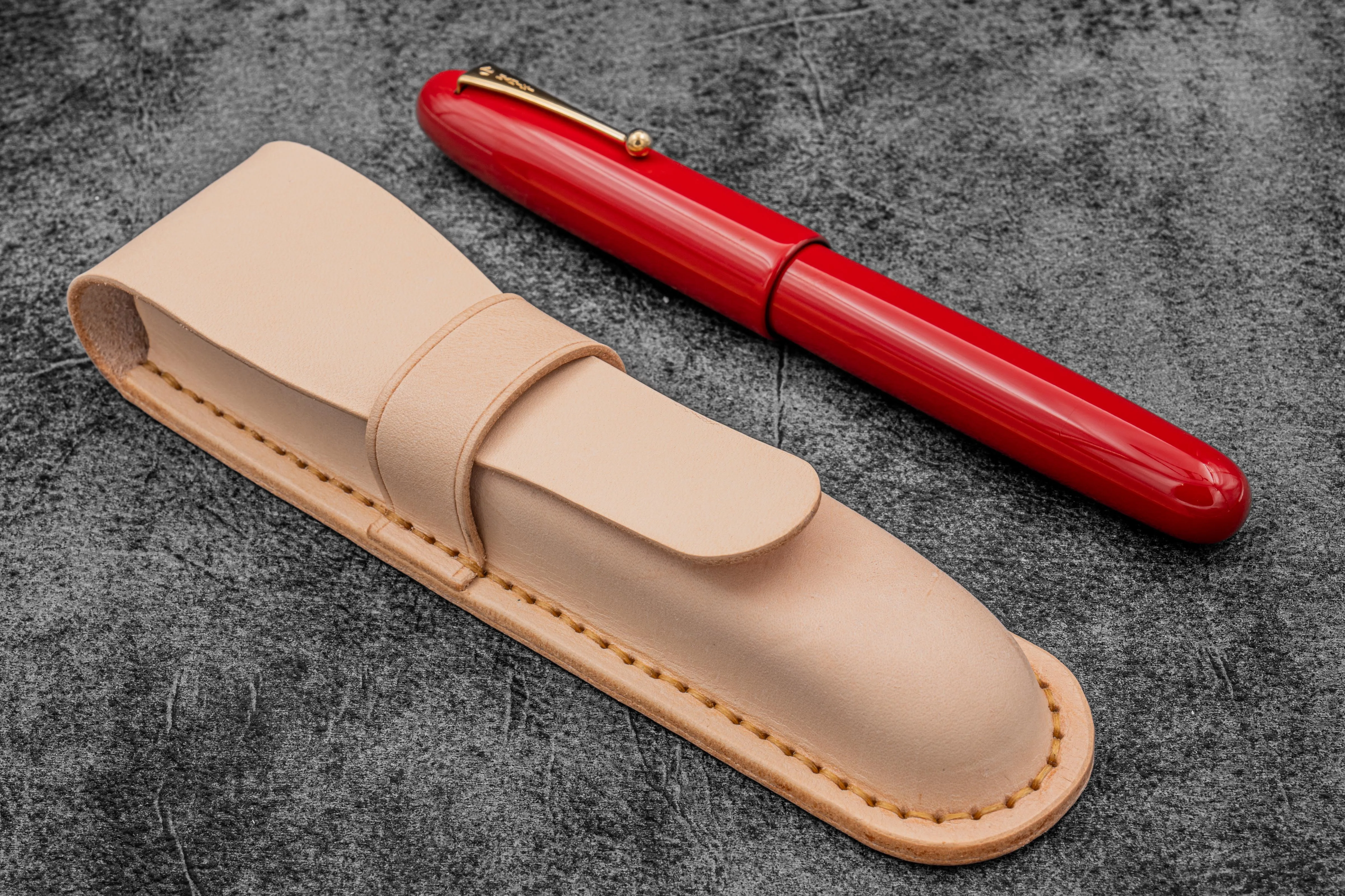 Leather Flap Pen Case  - For Oversized Pens & Namiki  Emperor - Undyed Leather