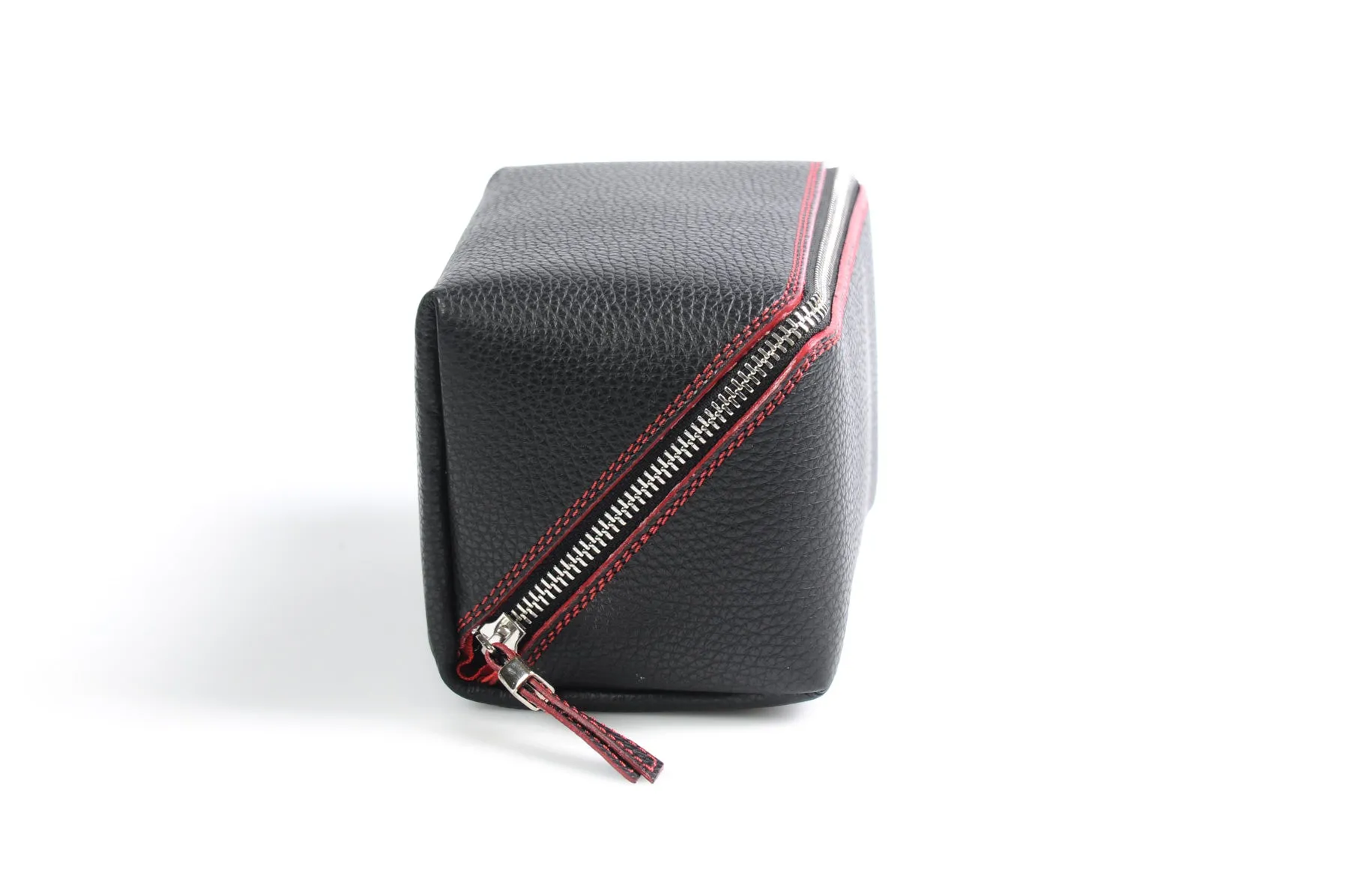 Leather Travel Case -  Onyx Black Red Trim