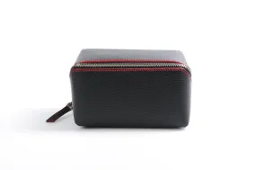 Leather Travel Case -  Onyx Black Red Trim