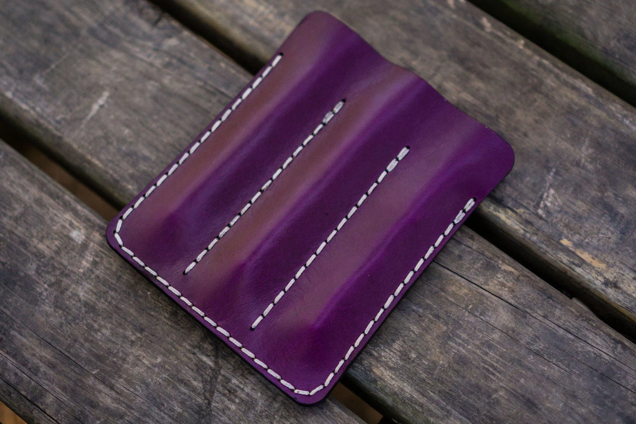 Leather Triple Fountain Pen Case / Pen Pouch - Purple