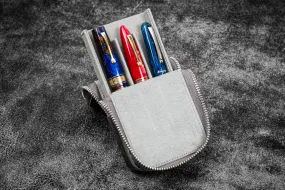 Leather Zippered Magnum Opus 3 Slots Hard Pen Case with Removable Pen Tray - Crazy Horse Smoky