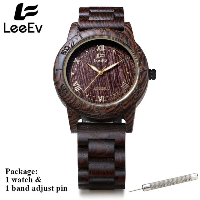 LeeEv  Nature Zebra Wood Japanese Quartz Men Watch Fashion Casual Watches All Brown Wooden Man Luminous Analog Wristwatch EV2075