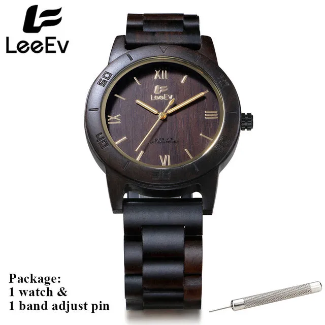 LeeEv  Nature Zebra Wood Japanese Quartz Men Watch Fashion Casual Watches All Brown Wooden Man Luminous Analog Wristwatch EV2075