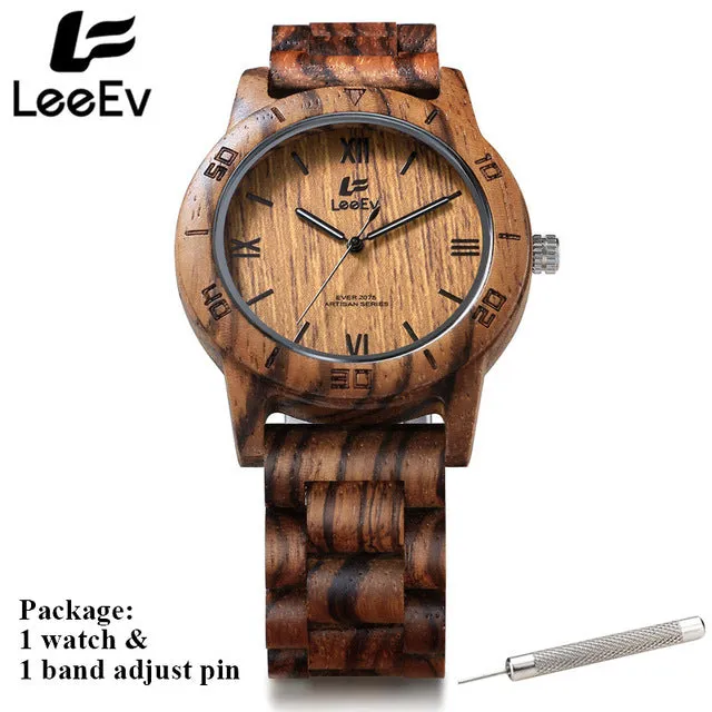 LeeEv  Nature Zebra Wood Japanese Quartz Men Watch Fashion Casual Watches All Brown Wooden Man Luminous Analog Wristwatch EV2075