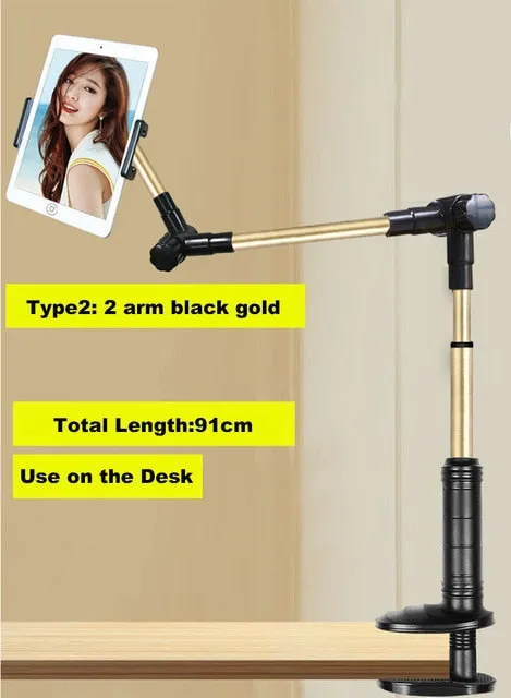 Long Arm Device Holder Stand w/ 360 Rotation For IPhones, IPads & more!