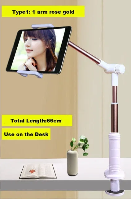 Long Arm Device Holder Stand w/ 360 Rotation For IPhones, IPads & more!