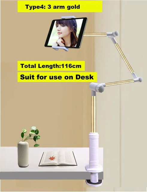 Long Arm Device Holder Stand w/ 360 Rotation For IPhones, IPads & more!