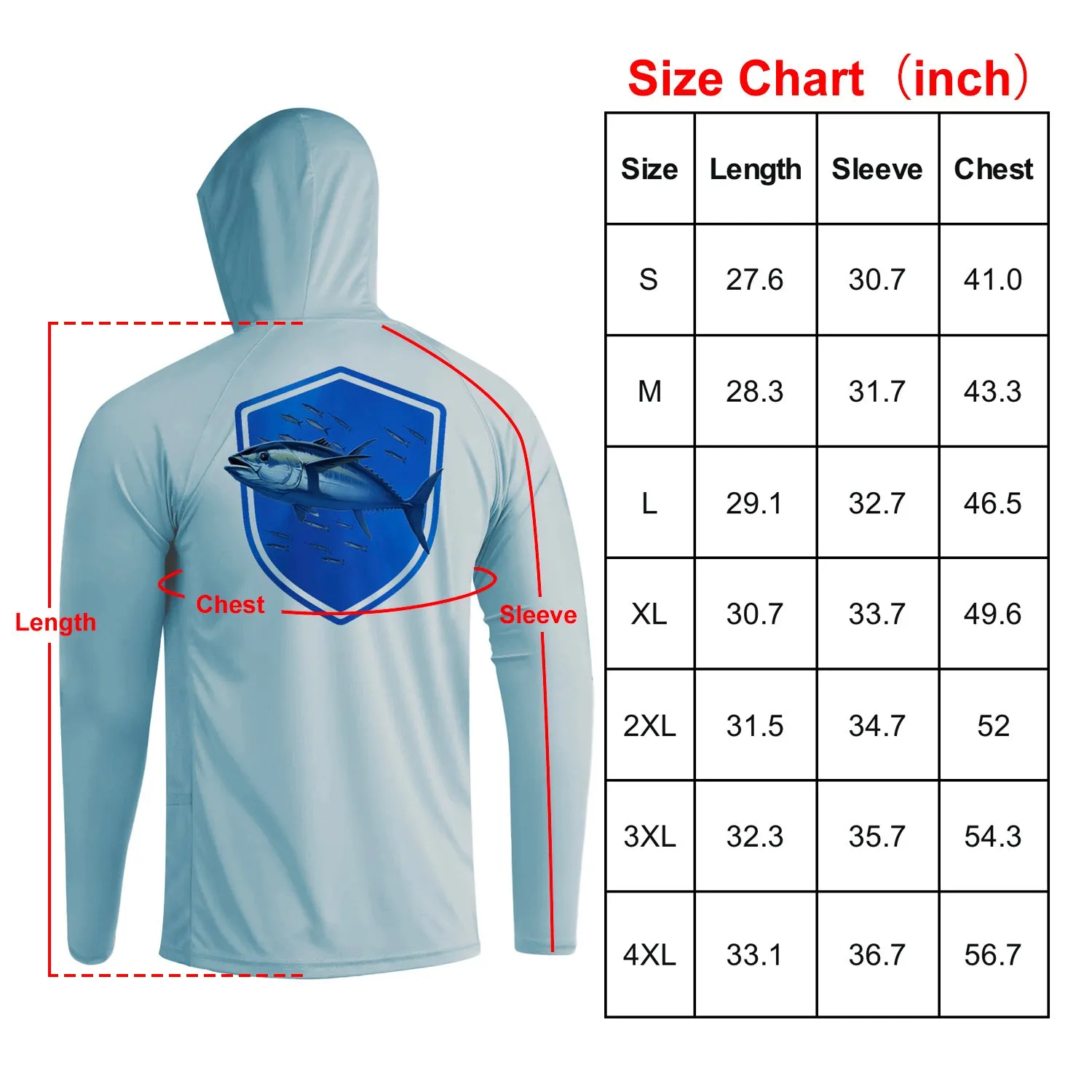 Long Sleeve Hoody Shirts UPF 50  (Tuna Pursuit)