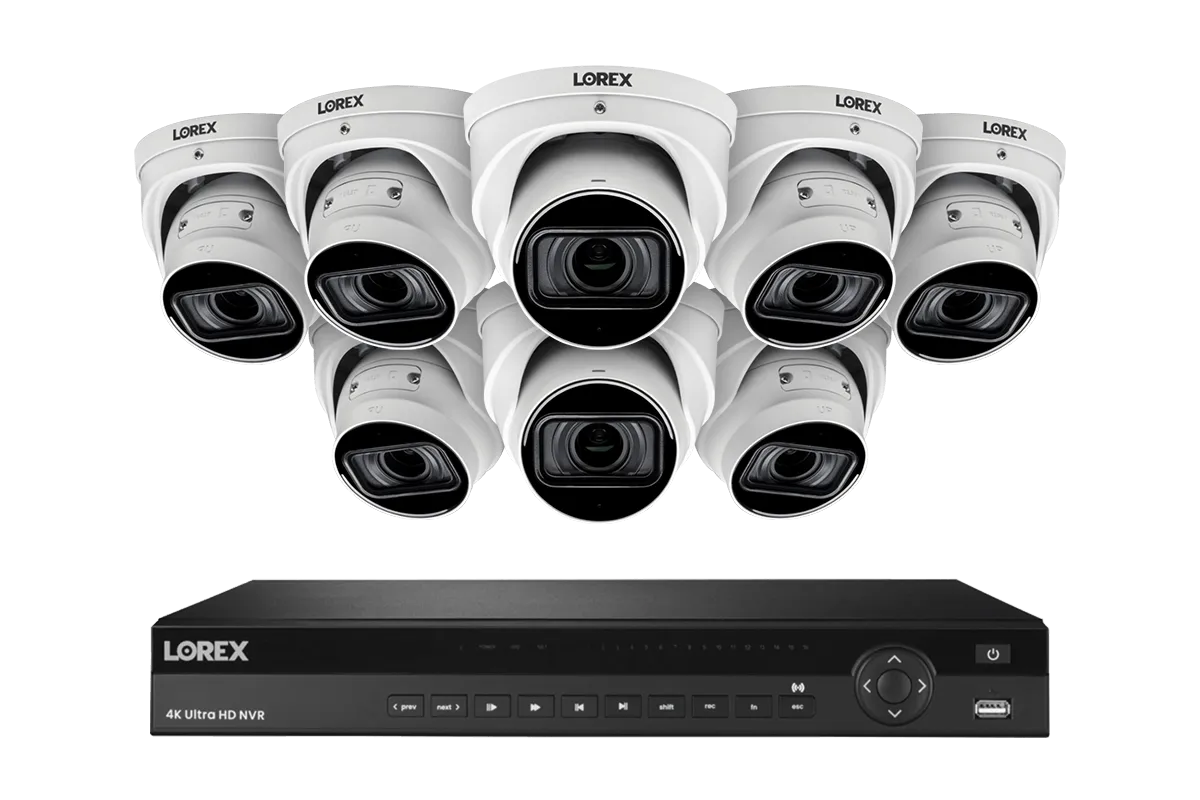 Lorex 4K (16 Camera Capable) 4TB Wired NVR System with Nocturnal 3 Smart IP Dome Cameras with Listen-in Audio and Motorized Varifocal Lenses