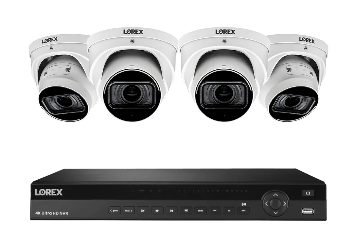 Lorex 4K (16 Camera Capable) 4TB Wired NVR System with Nocturnal 3 Smart IP Dome Cameras with Listen-in Audio and Motorized Varifocal Lenses