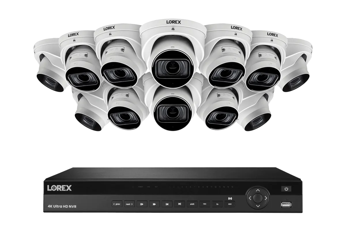 Lorex 4K (16 Camera Capable) 4TB Wired NVR System with Nocturnal 3 Smart IP Dome Cameras with Listen-in Audio and Motorized Varifocal Lenses