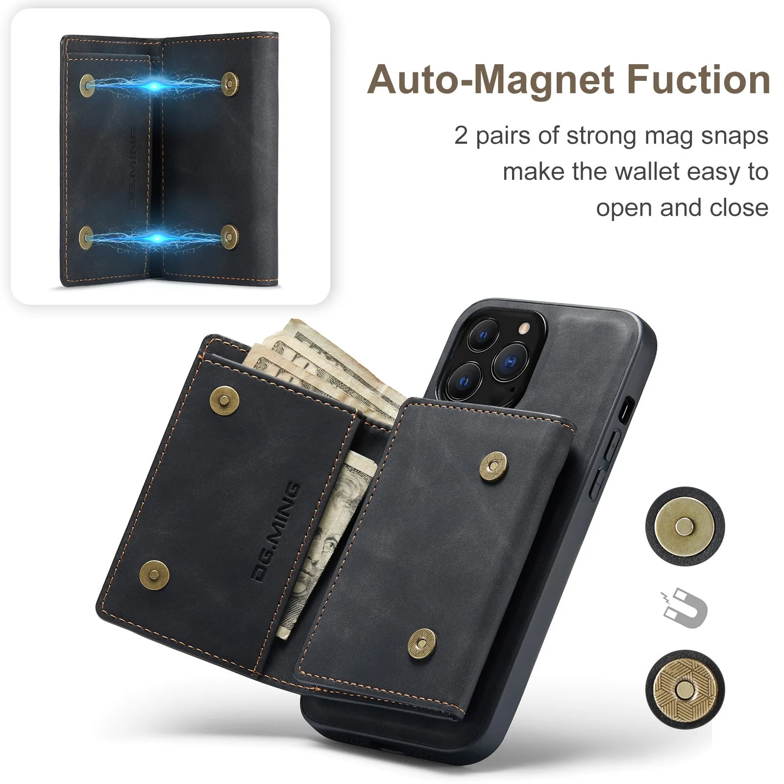 Magnetic 2 In 1 Detachable Leather Phone Case With Card Case For iPhone