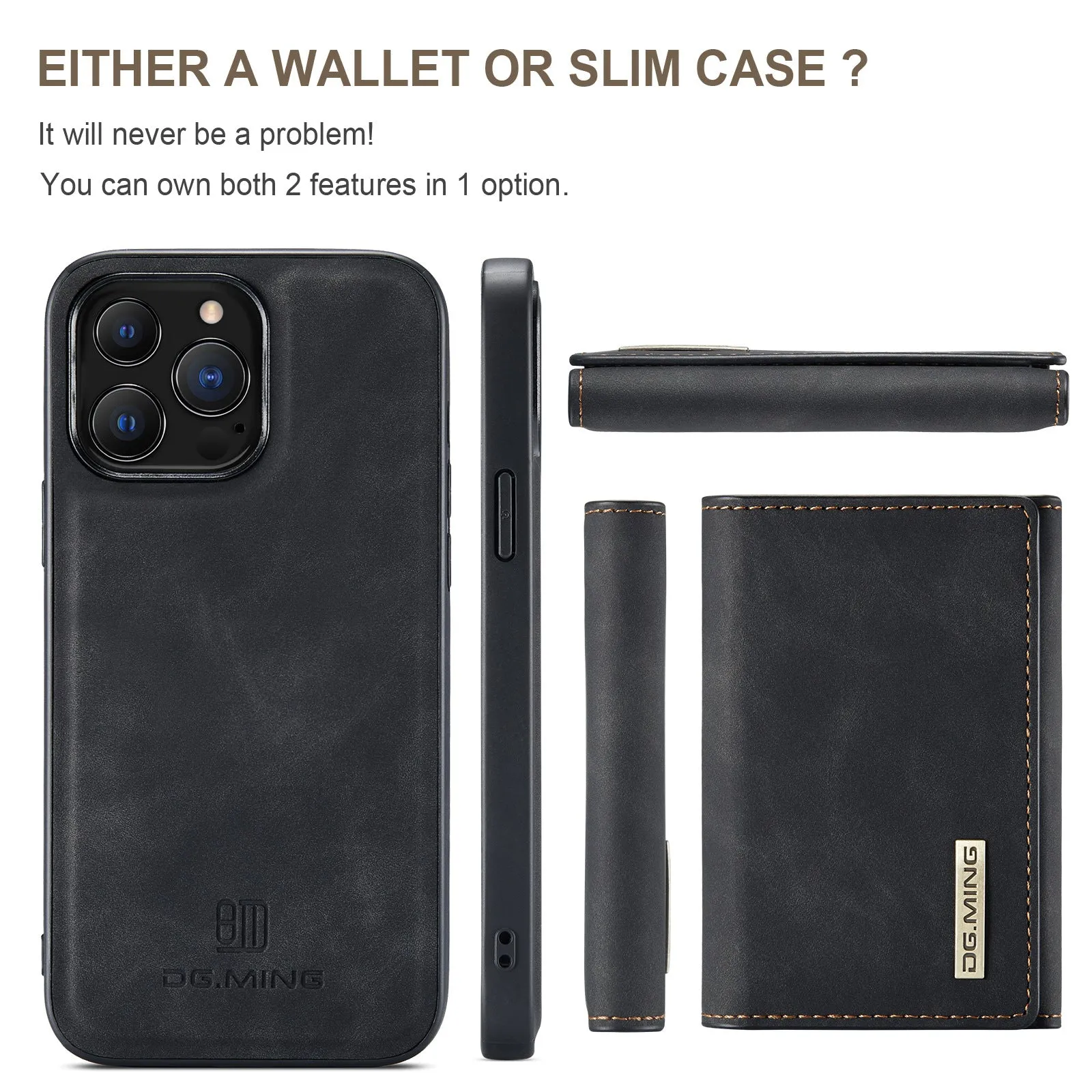 Magnetic 2 In 1 Detachable Leather Phone Case With Card Case For iPhone