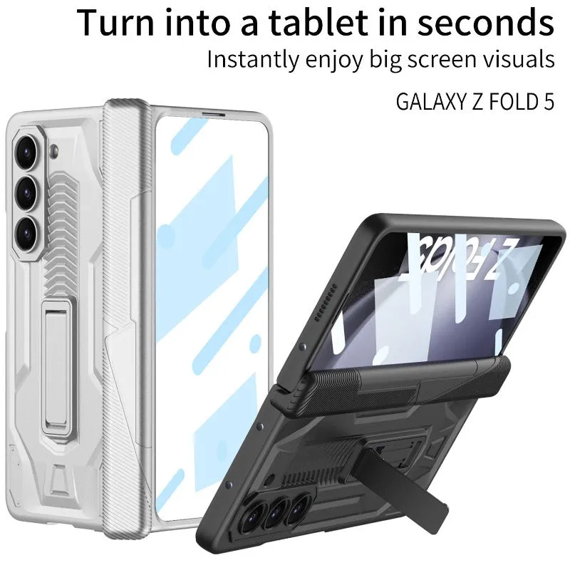 Magnetic Hinge Full Protection Phone Case With Kickstand Front Tempered Glass For Samsung Galaxy Z Fold 5