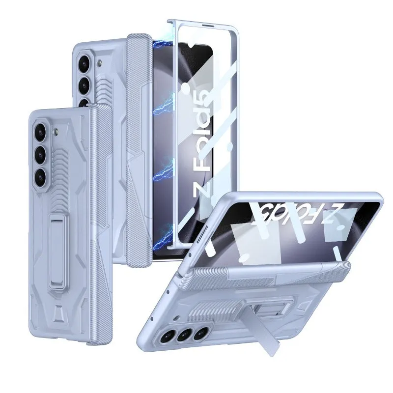 Magnetic Hinge Full Protection Phone Case With Kickstand Front Tempered Glass For Samsung Galaxy Z Fold 5