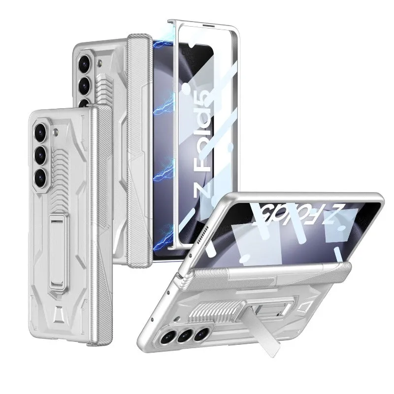 Magnetic Hinge Full Protection Phone Case With Kickstand Front Tempered Glass For Samsung Galaxy Z Fold 5