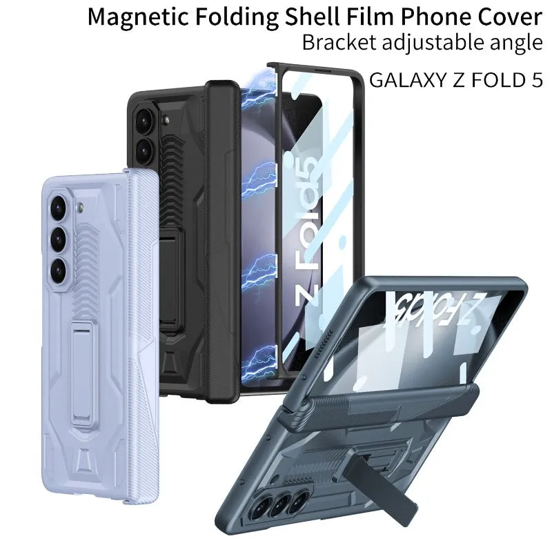 Magnetic Hinge Full Protection Phone Case With Kickstand Front Tempered Glass For Samsung Galaxy Z Fold 5