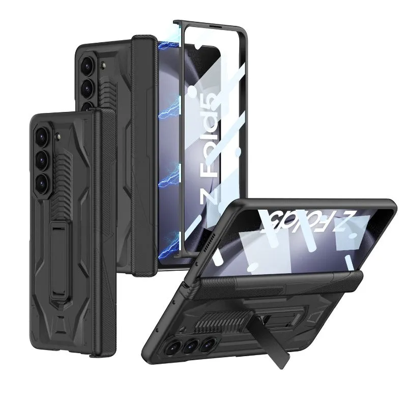 Magnetic Hinge Full Protection Phone Case With Kickstand Front Tempered Glass For Samsung Galaxy Z Fold 5