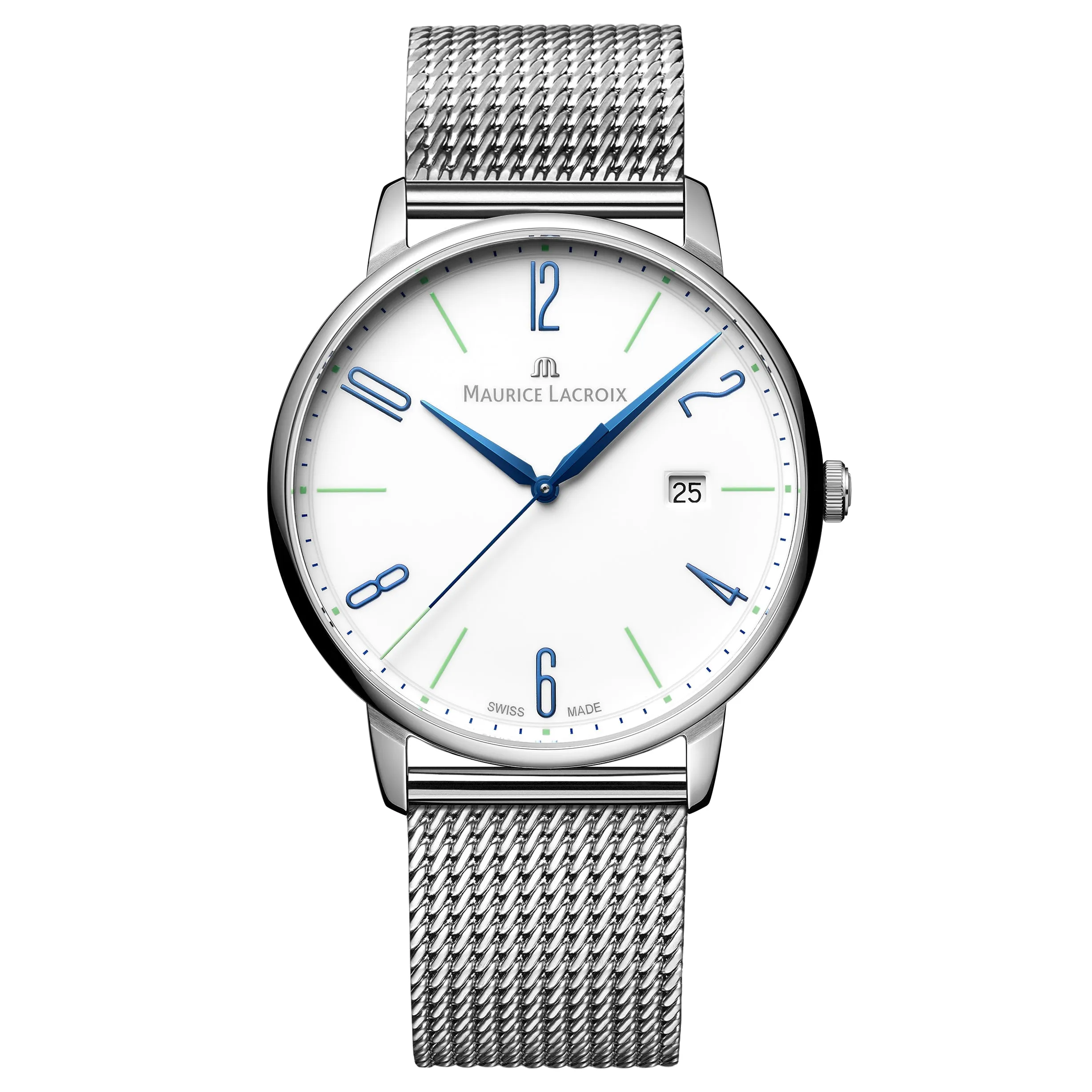 Maurice Lacroix Men's White Eliros Date Quartz Mesh Watch EL1118-SS00E-120-C