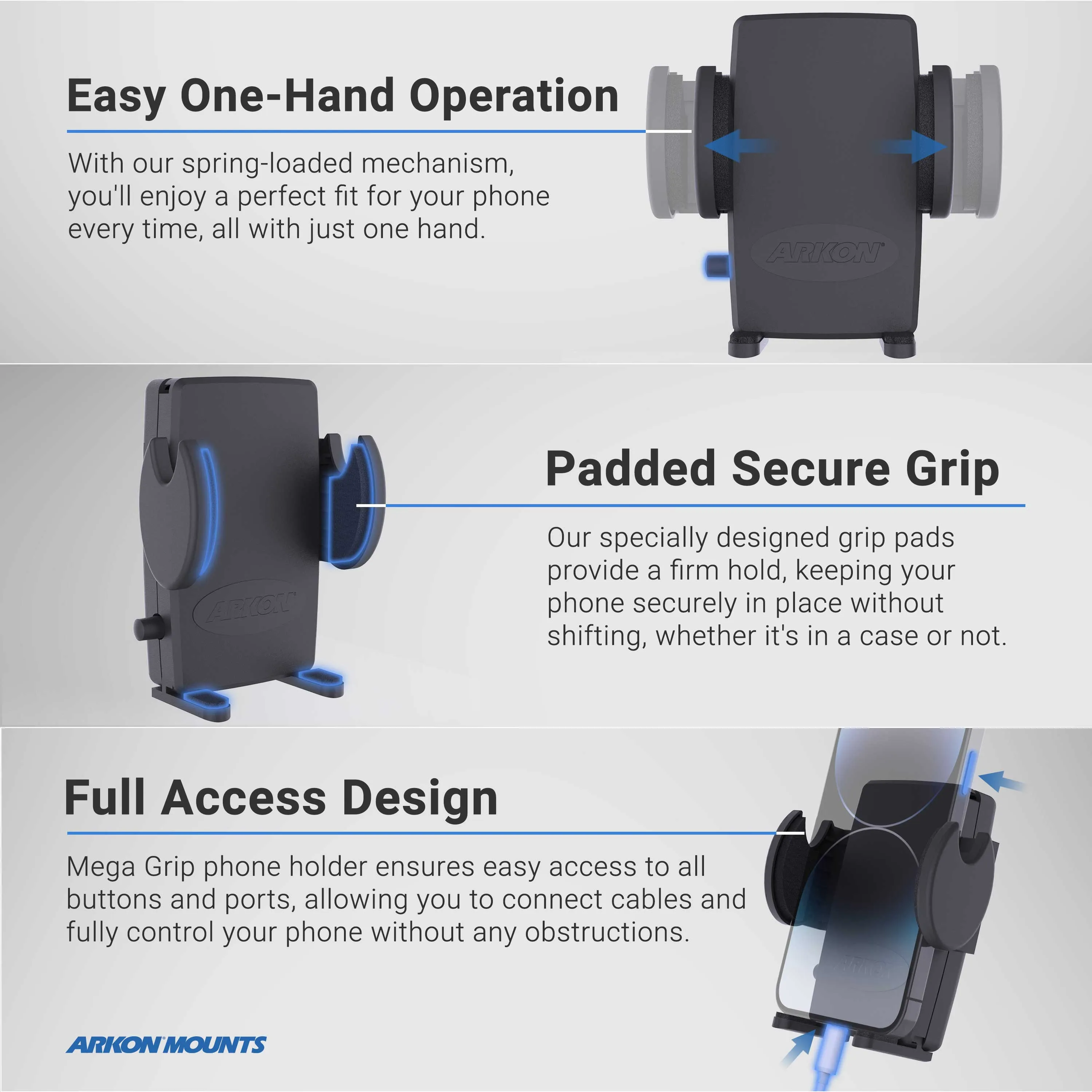 Mega Grip™ Phone Holder with 6" Multi-Angle Arm and Clamp Mount