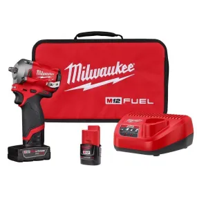 Milwaukee M12 FUEL 3/8 in. Cordless Brushless Stubby Impact Wrench Kit (Battery & Charger)