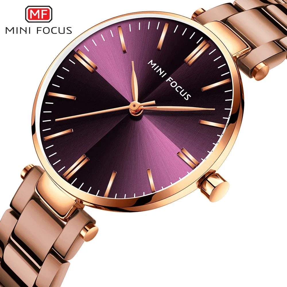 MINIFOUCS Women Watches Simple Ladies Steel Watch Ladys Purple Quartz Waterproof Watches Female Luxury Brand Fashion Clock Girl