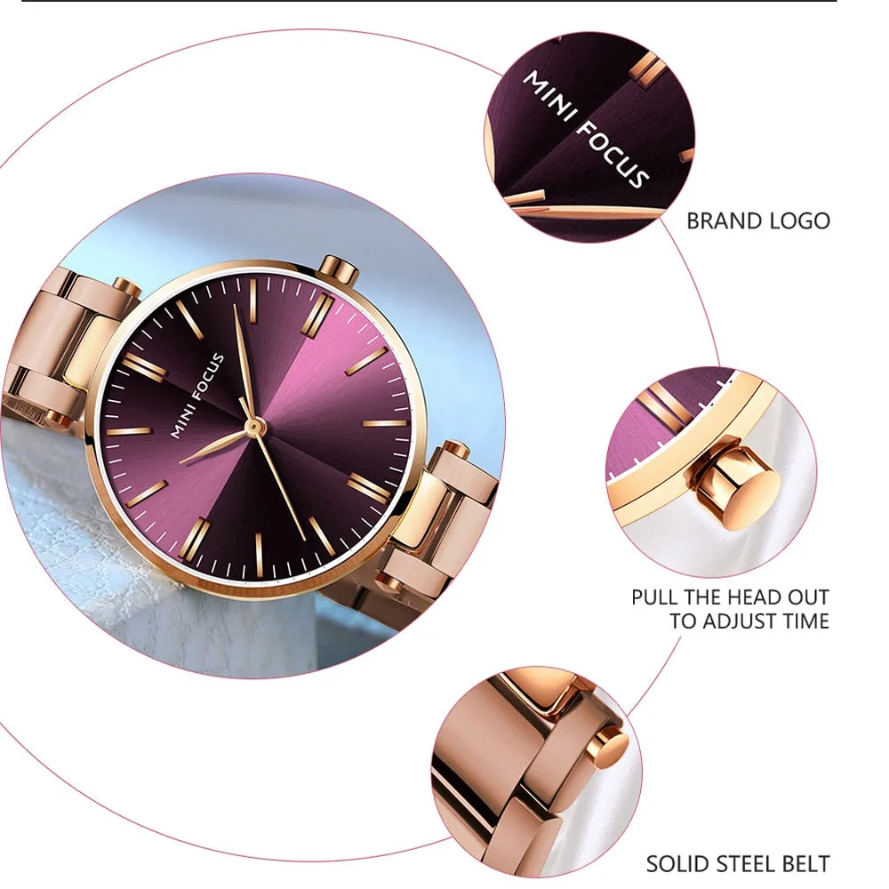 MINIFOUCS Women Watches Simple Ladies Steel Watch Ladys Purple Quartz Waterproof Watches Female Luxury Brand Fashion Clock Girl