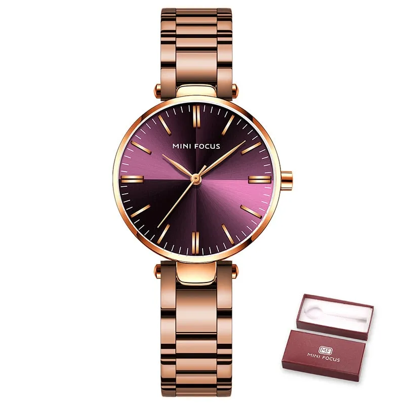 MINIFOUCS Women Watches Simple Ladies Steel Watch Ladys Purple Quartz Waterproof Watches Female Luxury Brand Fashion Clock Girl